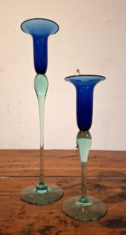 LOT 112 (32400) Est R300 to R600 – A Graduated pair of Danish Holmegaard Royal Copenhagen Harlekin Candlesticks designed by Anja Kjær (Danish 1956 -)